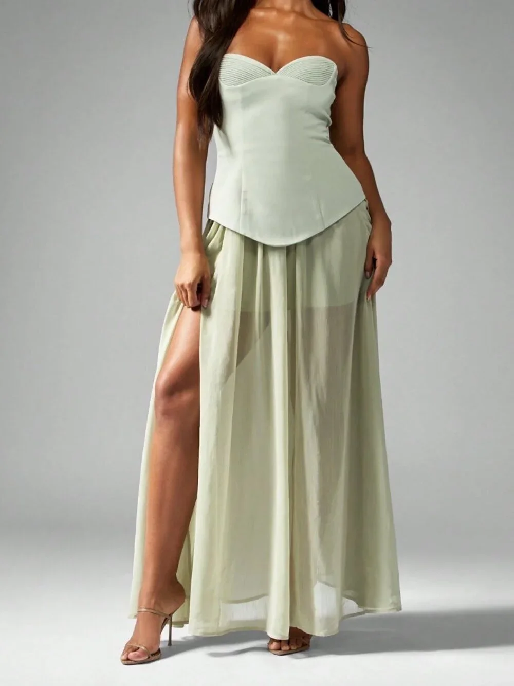Green Elegant Women's Strapless Sweetheart Neckline Corset-Style Maxi Dress